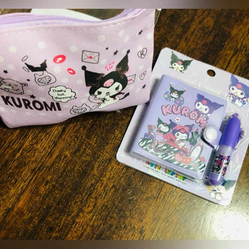 kuromi mini Diary set with ballpoint pen and zip coin wallet purple